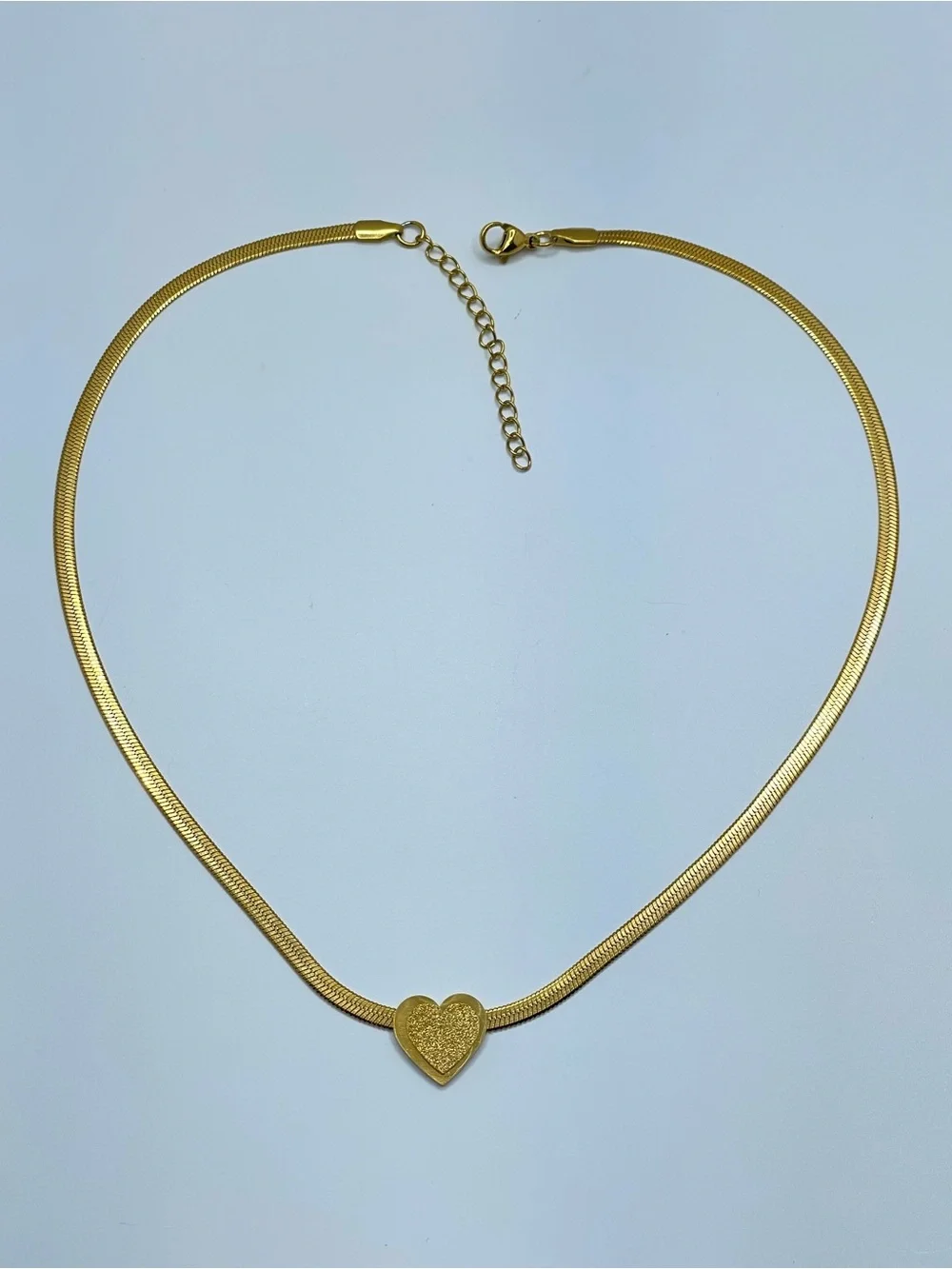 Gold Heart Flat Snake Chain Necklace Minimalist Romantic Streetwear Classic Boho